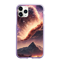 Чехол iPhone 11 Pro матовый Космос и звезды в небе над горами, цвет: 3D-светло-сиреневый