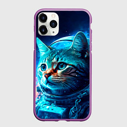 Чехол iPhone 11 Pro матовый Кот космонавт и звезды, цвет: 3D-фиолетовый