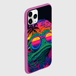 Чехол iPhone 11 Pro матовый Лягушонок Пепе на неоновом отдыхе, цвет: 3D-фиолетовый — фото 2