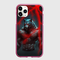 Чехол iPhone 11 Pro матовый Брутальный оборотень, цвет: 3D-малиновый