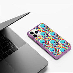 Чехол iPhone 11 Pro матовый Черепа кислотный узор, цвет: 3D-фиолетовый — фото 2