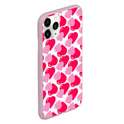 Чехол iPhone 11 Pro матовый Двойные сердечки - паттерн, цвет: 3D-розовый — фото 2