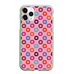 Чехол iPhone 11 Pro матовый Вкусные пончики, цвет: 3D-салатовый