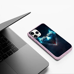 Чехол iPhone 11 Pro матовый Каменное сердце в синем неоновом электрическом све, цвет: 3D-розовый — фото 2