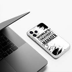 Чехол iPhone 11 Pro матовый Worlds okayest manager - white, цвет: 3D-белый — фото 2