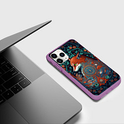Чехол iPhone 11 Pro матовый Рыжая лиса с орнаментом, цвет: 3D-фиолетовый — фото 2