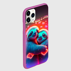 Чехол iPhone 11 Pro матовый Влюбленные ленивцы - всё что тебе нужно - это любо, цвет: 3D-фиолетовый — фото 2