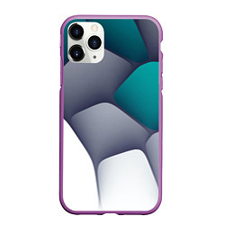 Чехол iPhone 11 Pro матовый Серо-бело-синий каменный паттерн, цвет: 3D-фиолетовый