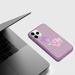 Чехол iPhone 11 Pro матовый Лайн арт рука и цветок, цвет: 3D-фиолетовый — фото 2