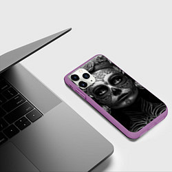 Чехол iPhone 11 Pro матовый Девушка с макияжем для дня мертвых, цвет: 3D-фиолетовый — фото 2