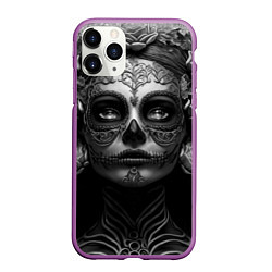 Чехол iPhone 11 Pro матовый Девушка с макияжем для дня мертвых, цвет: 3D-фиолетовый
