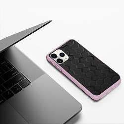 Чехол iPhone 11 Pro матовый Abstraction hexagon grey, цвет: 3D-розовый — фото 2