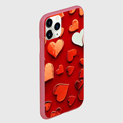 Чехол iPhone 11 Pro матовый Красные сердца на красном фоне, цвет: 3D-малиновый — фото 2