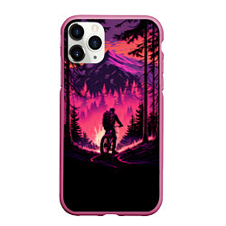 Чехол iPhone 11 Pro матовый Велопрогулка на закате, цвет: 3D-малиновый