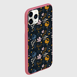 Чехол iPhone 11 Pro матовый Растительный паттерн с котиками, цвет: 3D-малиновый — фото 2