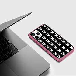 Чехол iPhone 11 Pro матовый Bunny pattern black, цвет: 3D-малиновый — фото 2