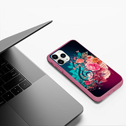 Чехол iPhone 11 Pro матовый Цветы и музыкальная нота, цвет: 3D-малиновый — фото 2