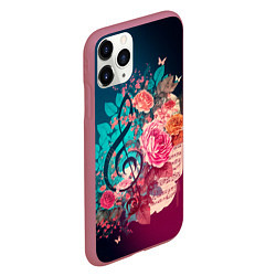Чехол iPhone 11 Pro матовый Цветы и музыкальная нота, цвет: 3D-малиновый — фото 2