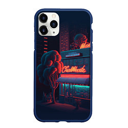 Чехол iPhone 11 Pro матовый Ночные улицы в неоновом свете, цвет: 3D-тёмно-синий