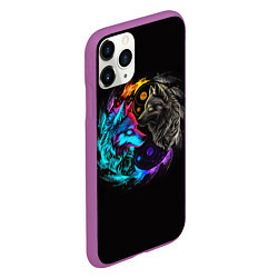 Чехол iPhone 11 Pro матовый Инь-янь волки неон, цвет: 3D-фиолетовый — фото 2