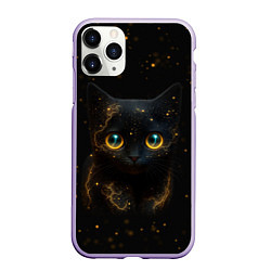 Чехол iPhone 11 Pro матовый Черный котенок с желтыми глазами - нейросеть, цвет: 3D-светло-сиреневый