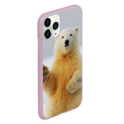 Чехол iPhone 11 Pro матовый Белый медведь приветствует, цвет: 3D-розовый — фото 2