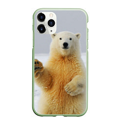Чехол iPhone 11 Pro матовый Белый медведь приветствует, цвет: 3D-салатовый