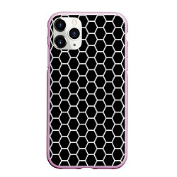 Чехол iPhone 11 Pro матовый Черно белые соты абстракция, цвет: 3D-розовый