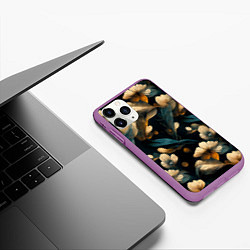 Чехол iPhone 11 Pro матовый Узор цветочный паттерн, цвет: 3D-фиолетовый — фото 2