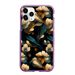 Чехол iPhone 11 Pro матовый Узор цветочный паттерн, цвет: 3D-фиолетовый