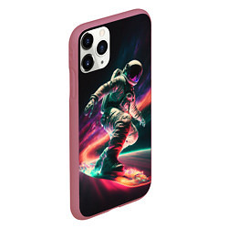 Чехол iPhone 11 Pro матовый Cosmonaut space surfing, цвет: 3D-малиновый — фото 2