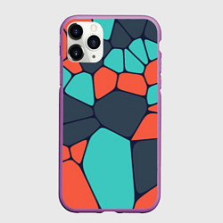Чехол iPhone 11 Pro матовый Абстрактный паттерн из светло-синих, чёрный и оран, цвет: 3D-фиолетовый