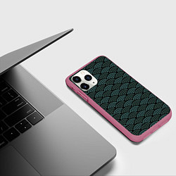 Чехол iPhone 11 Pro матовый Японский бирюзовый паттерн, цвет: 3D-малиновый — фото 2