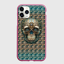 Чехол iPhone 11 Pro матовый Череп в стиле стимпанк, цвет: 3D-малиновый