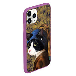 Чехол iPhone 11 Pro матовый Кошечка с жемчужной сережкой Ян Вермеер пародия, цвет: 3D-фиолетовый — фото 2
