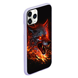 Чехол iPhone 11 Pro матовый Огненный злой волк с красными глазами, цвет: 3D-светло-сиреневый — фото 2