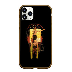 Чехол iPhone 11 Pro матовый Человек-бензопила Дэндзи и Пауэр на чёрном фоне, цвет: 3D-коричневый
