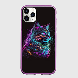 Чехол iPhone 11 Pro матовый Неоновая кошечка, цвет: 3D-фиолетовый
