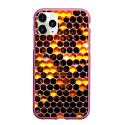 Чехол iPhone 11 Pro матовый Медовые пчелиные соты, цвет: 3D-малиновый