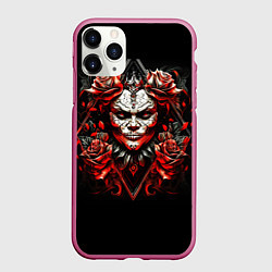 Чехол iPhone 11 Pro матовый Девушка в гриме Муэрте в стиле тату, цвет: 3D-малиновый