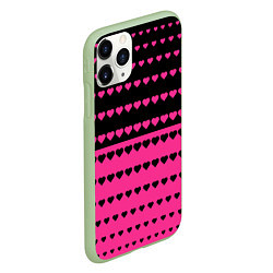 Чехол iPhone 11 Pro матовый Черные и розовые сердца узор, цвет: 3D-салатовый — фото 2