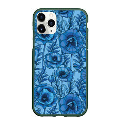 Чехол iPhone 11 Pro матовый Синие цветы, цвет: 3D-темно-зеленый
