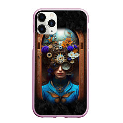 Чехол iPhone 11 Pro матовый Женщина с цветами в стиле стимпанк, цвет: 3D-розовый