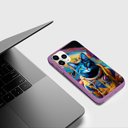 Чехол iPhone 11 Pro матовый Кот в космическом скафандре - нейросеть, цвет: 3D-фиолетовый — фото 2