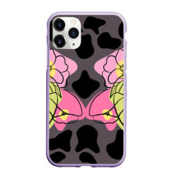 Чехол iPhone 11 Pro матовый Леопардовый принт и цветы, цвет: 3D-светло-сиреневый