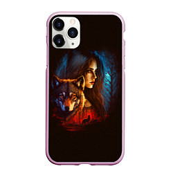 Чехол iPhone 11 Pro матовый Волк и девушка, цвет: 3D-розовый