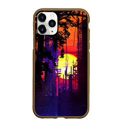 Чехол iPhone 11 Pro матовый Неоновый закат города, цвет: 3D-коричневый