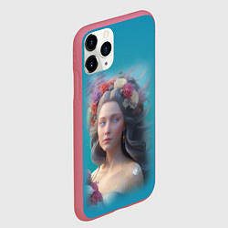 Чехол iPhone 11 Pro матовый Цветочный портрет женщины с голубыми глазами, цвет: 3D-малиновый — фото 2
