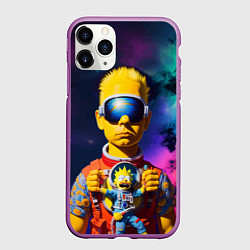 Чехол iPhone 11 Pro матовый Барт Симпсон в космосе - нейросеть