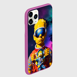Чехол iPhone 11 Pro матовый Барт Симпсон в космосе - нейросеть, цвет: 3D-фиолетовый — фото 2